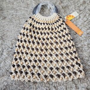 C&C California Wood Handle Crochet Beaded‎ Tote Bag Natural